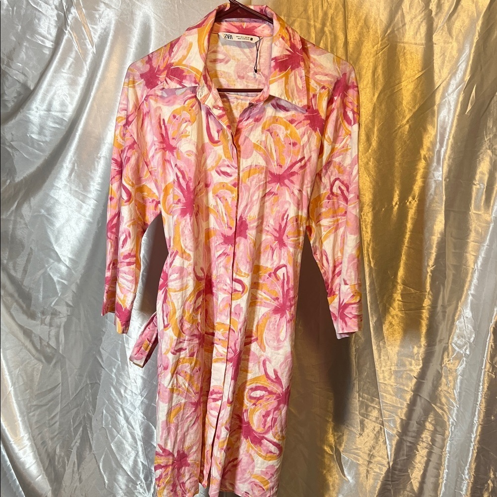 Zara Pink and Yellow Patterned Blouse